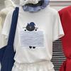Damen Niedliches Katzenmotiv Übergroßes T-Shirt Kurze Ärmel Rundhalsausschnitt Lässiges Lockeres Oberteil