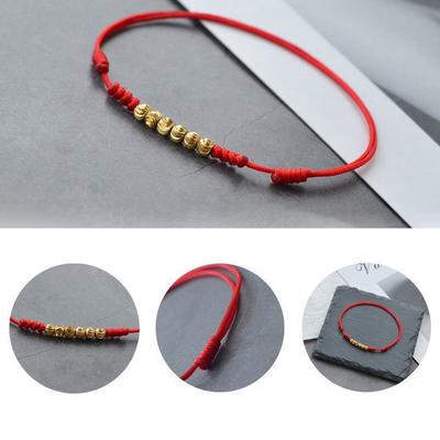 Red Rope With Frosted Gold Beads Couple Red Rope Animal Year Lucky Bead Vintage Bracelet Valentine'S Day Gift