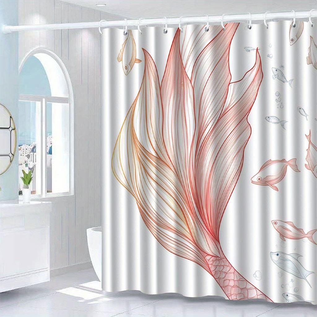 Mermaid Tail & Fish Pattern Shower Curtain - Artistic Design, Waterproof Polyester,All-Season Use, Bathroom Decor