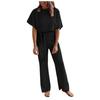 Women Fashion Leisure Solid Color Lace-Up Short Sleeves Female Jumpsuit