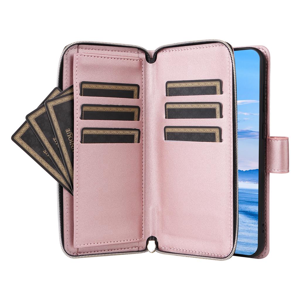 For Samsung Galaxy S23+ Case Rhombus Zipper Wallet Leather Phone Cover with Straps