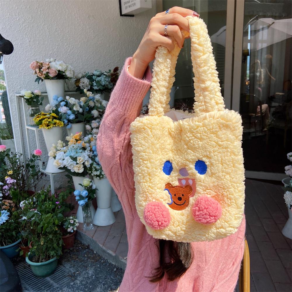 Blush Plush Delightful Bear Cartoon Handbag With Magnetic Closure For Easy Access