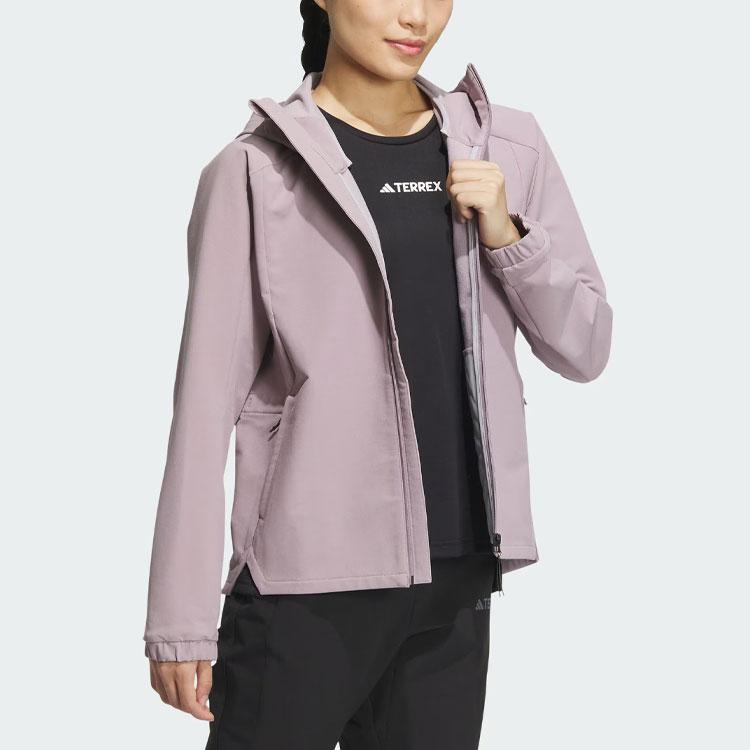 Adidas Wind.Rdy Softshell Brushed Jacket Solid Color Logo Outdoor Sports Softshell Jacket Women Jacket Lilac IW2789