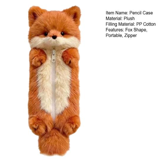 Plush Fox Pencil Case Portable Office Supplies School Students Stationery Bag Multifunctional Storage Organizer Zipper Pouch