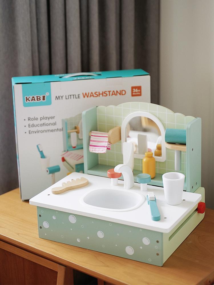 Children Wooden Dressing Table Role Play Set Toy Kids Girls Vanity Mirror Make Up Desk Toy Play