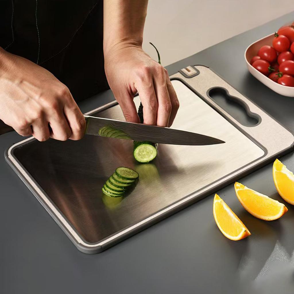 Double Sided Cutting Board, Stainless Steel Multi-Purpose Cutting Boards For Chopping Meat/Vegetables/, With Juice Grooves & Handle