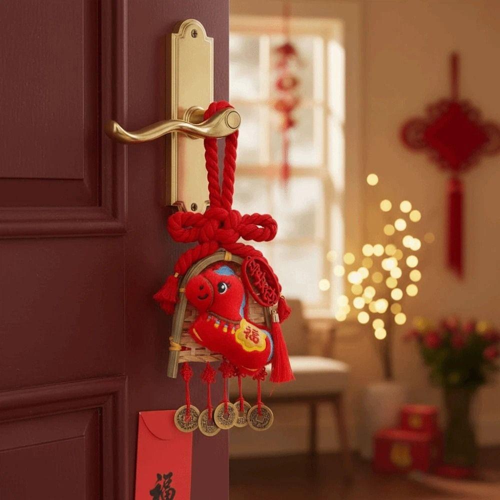 Exquisite Broom Dustpan Pendant Chinese Knot Bamboo Mini Broom Hanging Ornaments Multi Purpose Portable