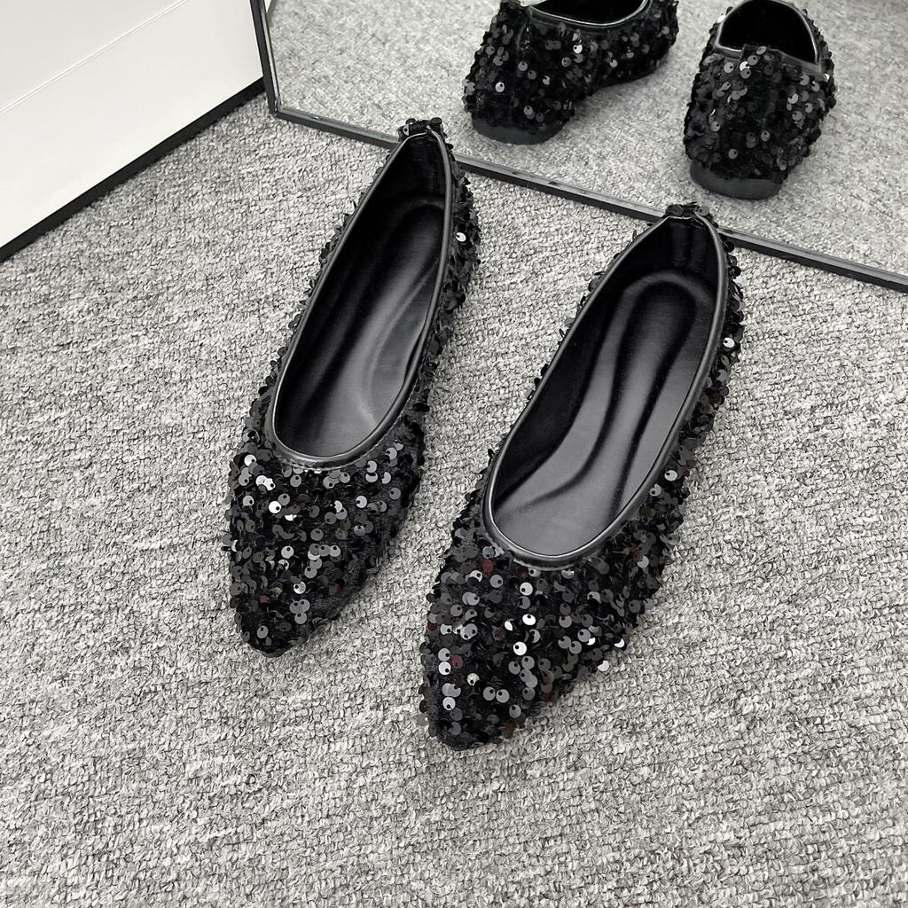 Fashion Shiny Sequins Women's Casual Flat Bottom Shoes Pointed Toe Slip-On Large Size36 43 Summer Loafers Soft Sole Women Shoes Fashion