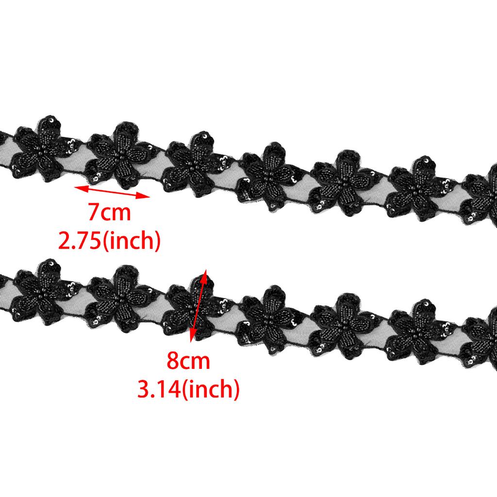 Korean Version Of Light Luxury Black Bead Flower Piece Hair Accessories Dress Children'S Clothing Mesh Embroidery Lace Accessories