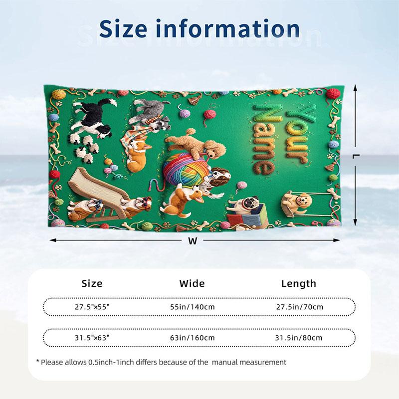 Dog Theme Beach Towel Personalized Custom Name & Text Soft Quick Dry Beach Towel for Swimming Travel