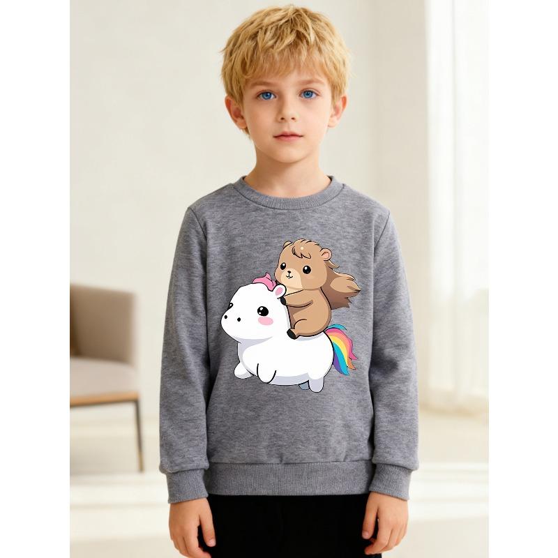 European sizes Kids' Stylish Sweatshirt, Round Neck Pullover for , Featuring Cartoon Prints, Suitable for Everyday Casual Wear And Outdoor Activities
