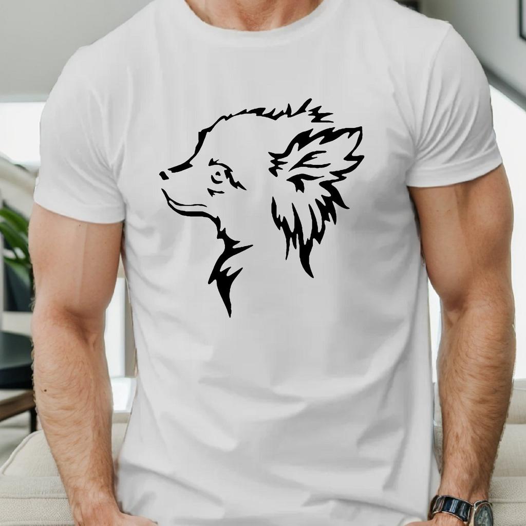 Chihuahua Hund Umriss Grafikdruck Herren Baumwolle T-Shirt Lässig Rundhals Kurzarm T-Shirt