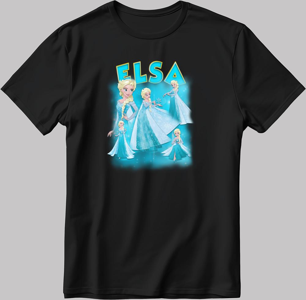 

Disney Elsa Short Sleeve White/Black Men / Women T Shirt J044 2XL