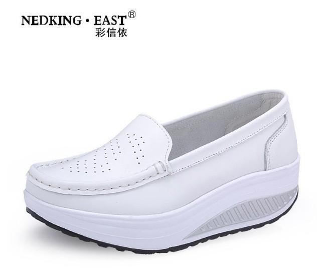 Rocking Shoes Spring and Autumn Nurse White Wedge Heel Muffin Single Shoes Student Travel Shoes Black