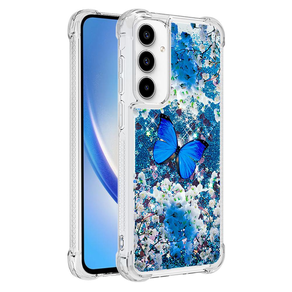 

For Samsung Galaxy A55 5G TPU Case with Quicksand and Pattern Printed Blue Butterfly