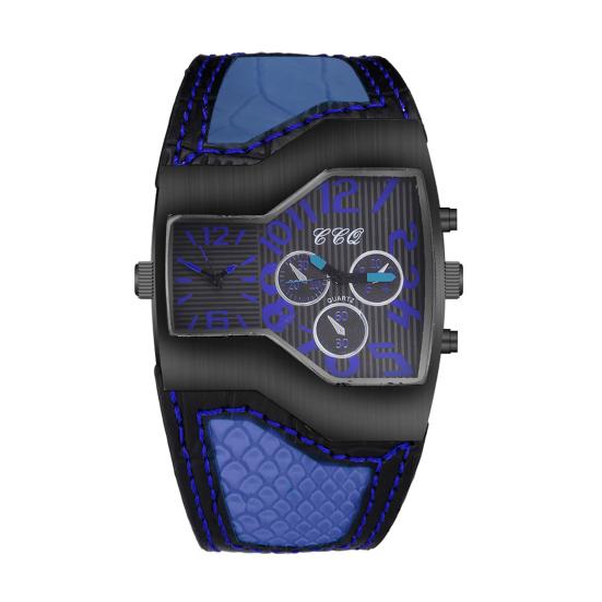 

Men Quartz Watch Waterproof Big Dial Multiple Time Zone Digital Display Dual Movement Precise Timing Faux Leather Strap Male Outdoor Sports Quartz синий