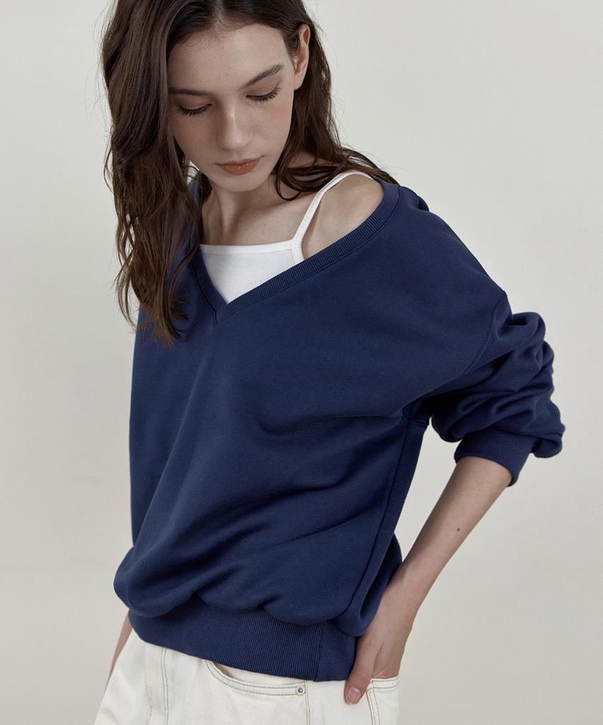 WEDNESDAYOASISFORWOMEN Deep V-Neck Sweatshirt_Navy(Wb6Tp49)