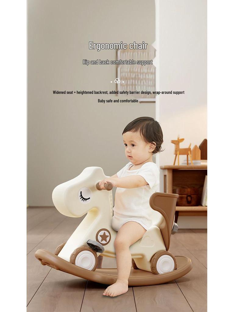 Happy Tree Dual-Use Wooden Rocking Horse & Slider for Infants & Toddlers with Free Shipping