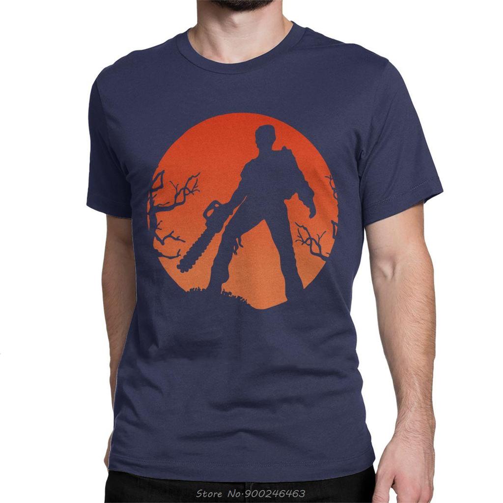 Funny Ash Vs The Evil Dead T-Shirt for Men Cotton T Shirt Horror Movie Bruce Campbell Short Sleeve TShirt Tees Streetwear