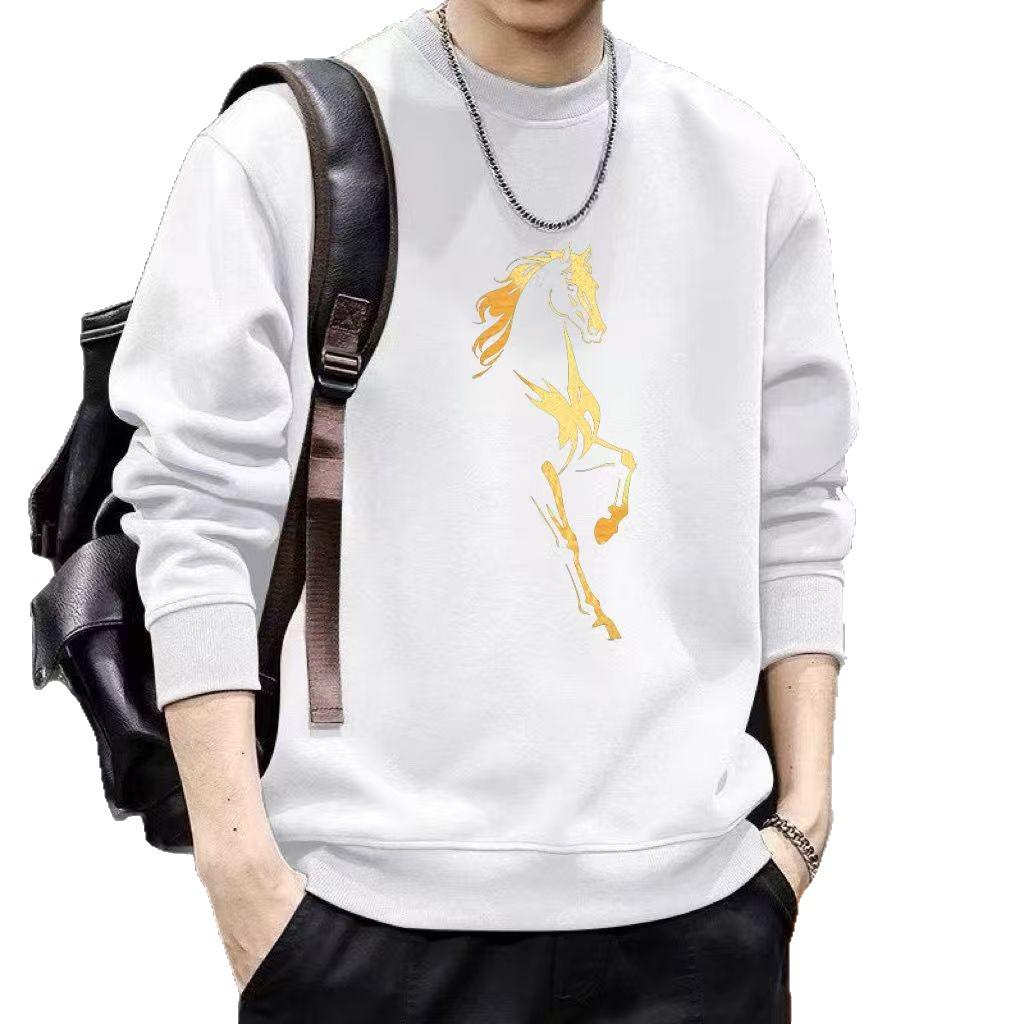 Sweat à capuche tendance pour homme avec imprimé cheval, manches longues, col rond, pour l'automne/l'hiver