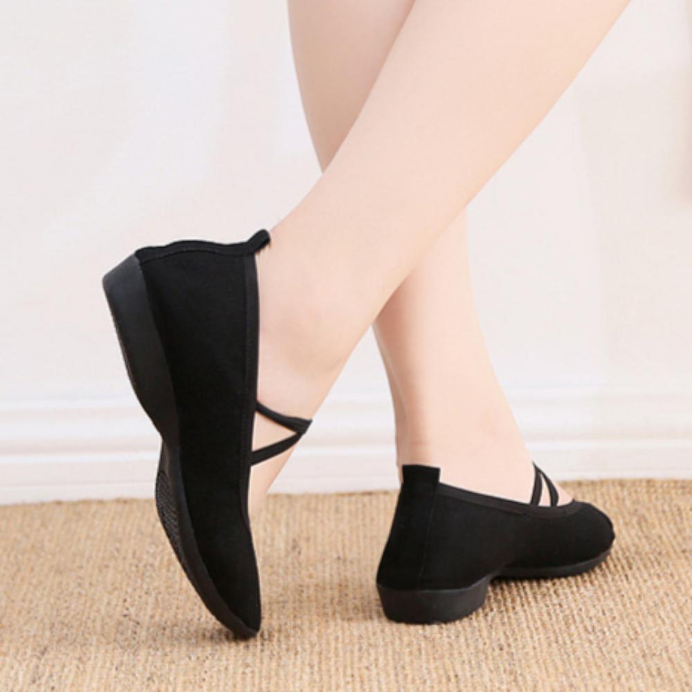 Dance shoes breathable four seasons cowhide bottom non-slip canvas shoes leather soft bottom ladies dance shoes