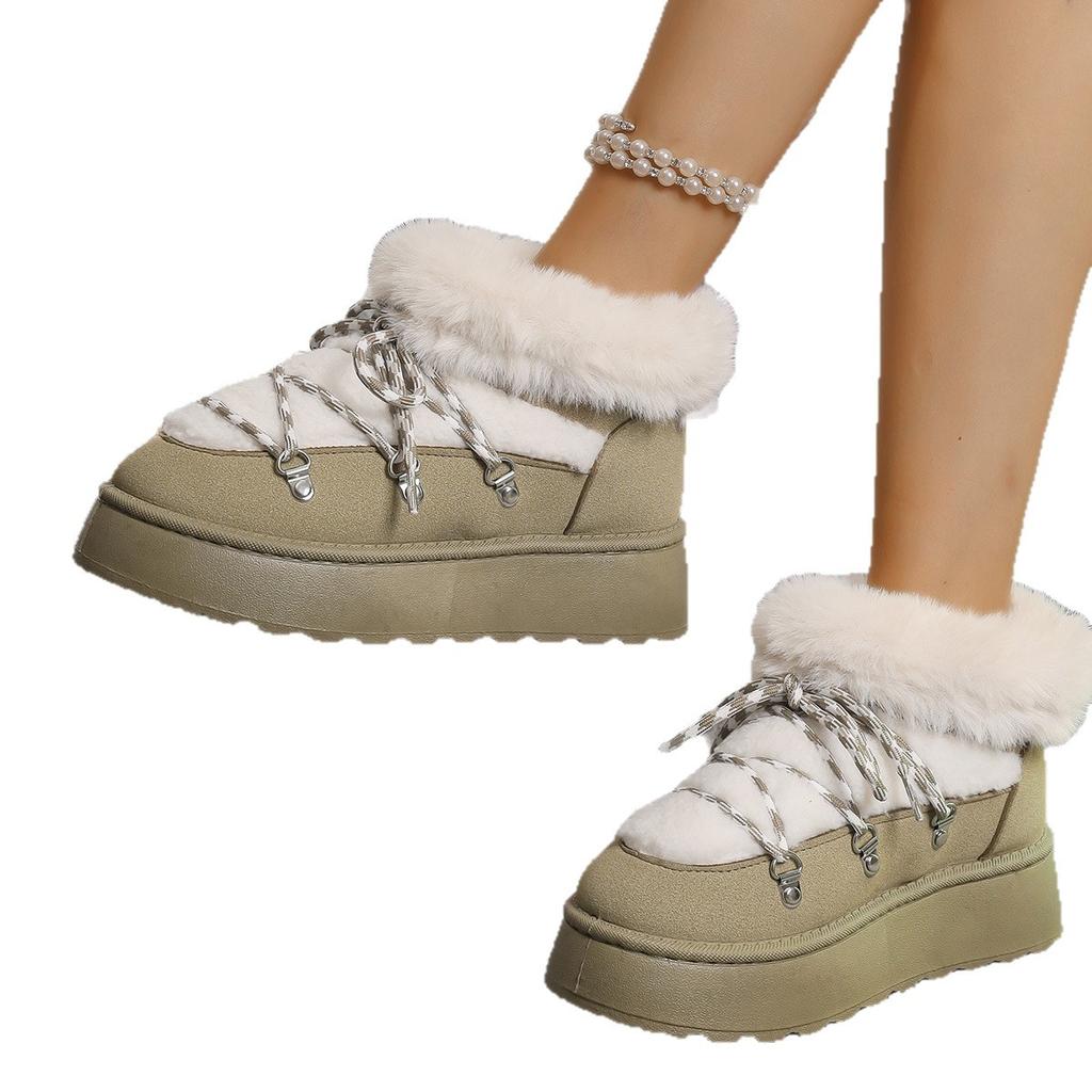 Fashion New Thick-soled Women's Snow Boots Plush Lace Non-slip Wear-resistant Cotton Boots for Winter Zapatillas Mujer