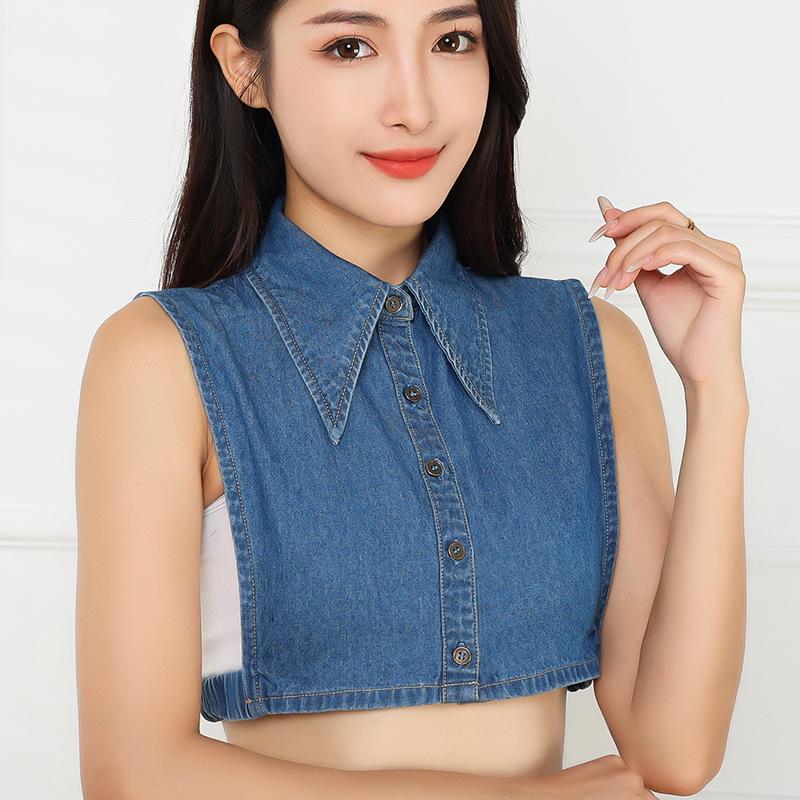 Versatile Washable Denim False Collar for Ladies - Stylish Dickey Accessory for Sweaters