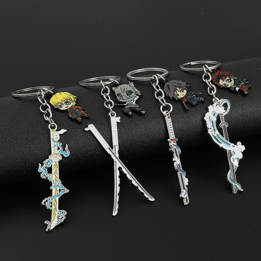 Anime Demon Slayer Keychain Kimetsu No Yaiba Figure Kamado Tanjirou Weapon Pendant Keyring Car Key Holder Fans Gifts