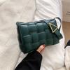 Classy Plaid Pu Leather Women Shoulder Bag Woven Soft Square Hand Chain Bag Gift