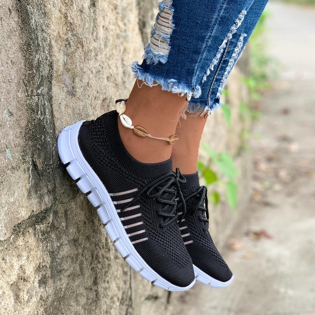 Women's Knit Lightweight Mesh Sneakers, Breathable Mesh Lace-Up Running Shoes, Women's Footwear