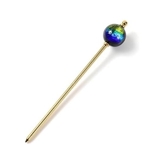 Sea Drop Kanzashi Hairpin with Luminous Firefly Glass, Dragonfly Bead, Kerama Marine 22mm Ball, Glow-in-the-Dark, Single Prong, Japanese Hair