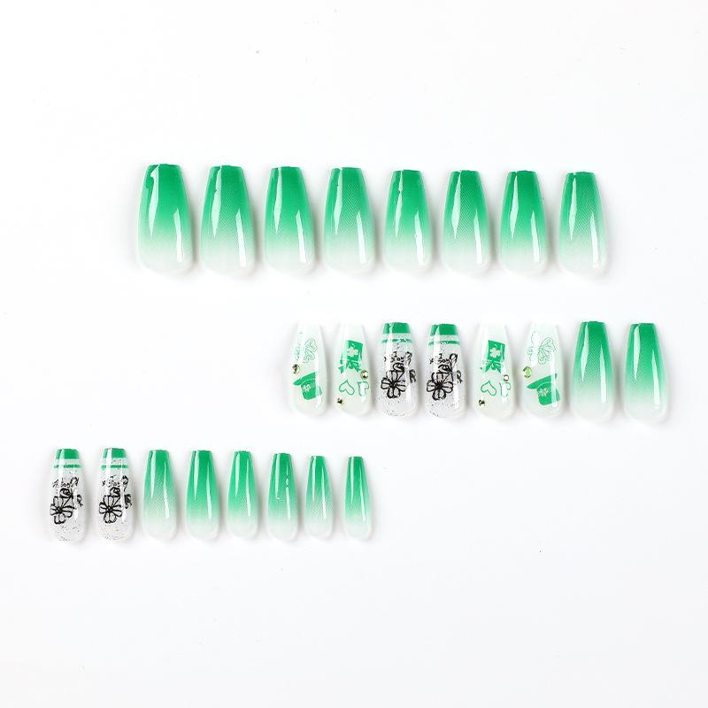 24 Pezzi/Set Unghie Veloci Giorno di San Patrizio Fiori Verdi Adesivo Unghie Finte Indossabili Impermeabili Manicure Unghie Finite