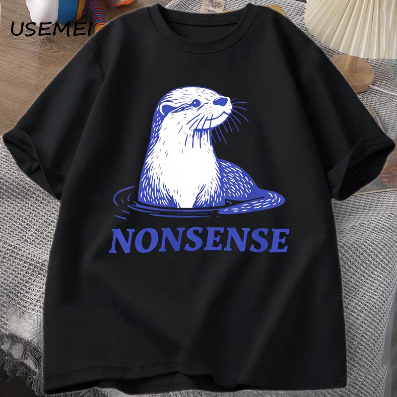 

Otter Nonsense Print T Shirt Cotton Designer Funny Sea Otters Meme Tee Vintage Y2K Animal Humor T Shirt Graphic T-shirts Clot... S разноцветный