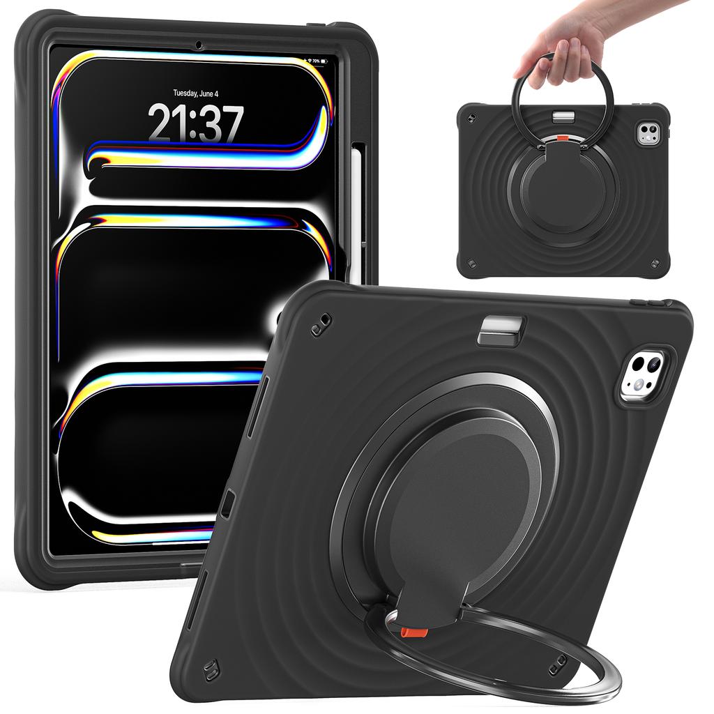 For iPad Pro 13 (2024) Case Rotatable Hand Grip Kickstand PC+Silicone+TPU Tablet Cover