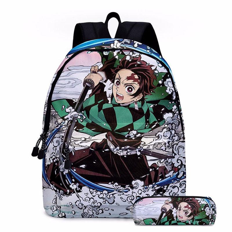 Demon Slayer Anime Cartoon Backpack Set For Students Durable Breathable And Lightweight