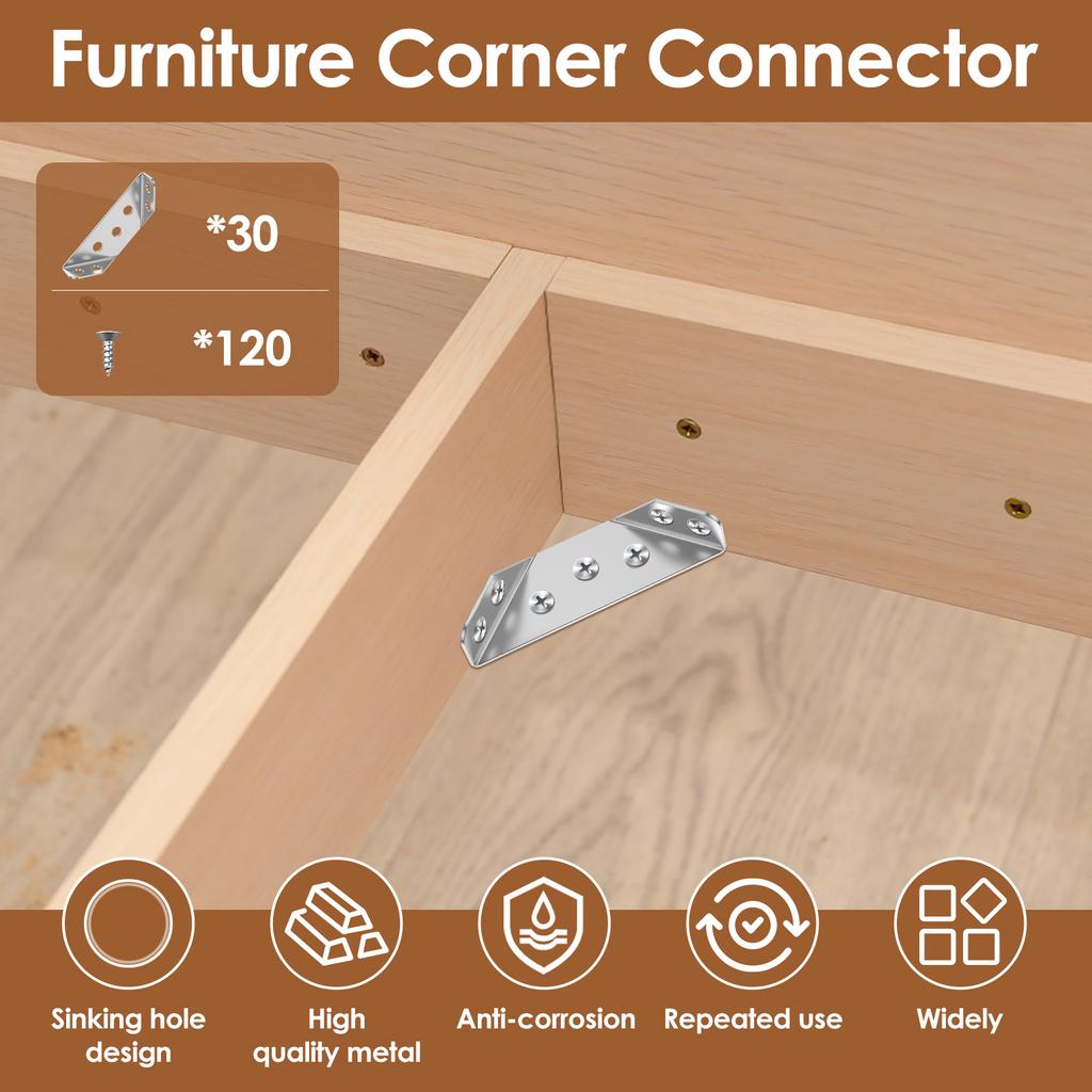 30/251Sets Furniture Corner Connector Steel Angle Shelf Corner Bracket Chair Cabinet Support Universal CornerBrace Shelf Bracket