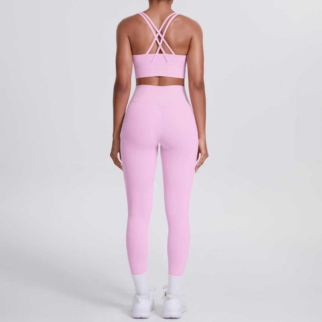 Nude Brushed Cross Back Bra, Casual Sports, Hip Lifting Pants, Fitness Yoga Suit, Two-piece Set