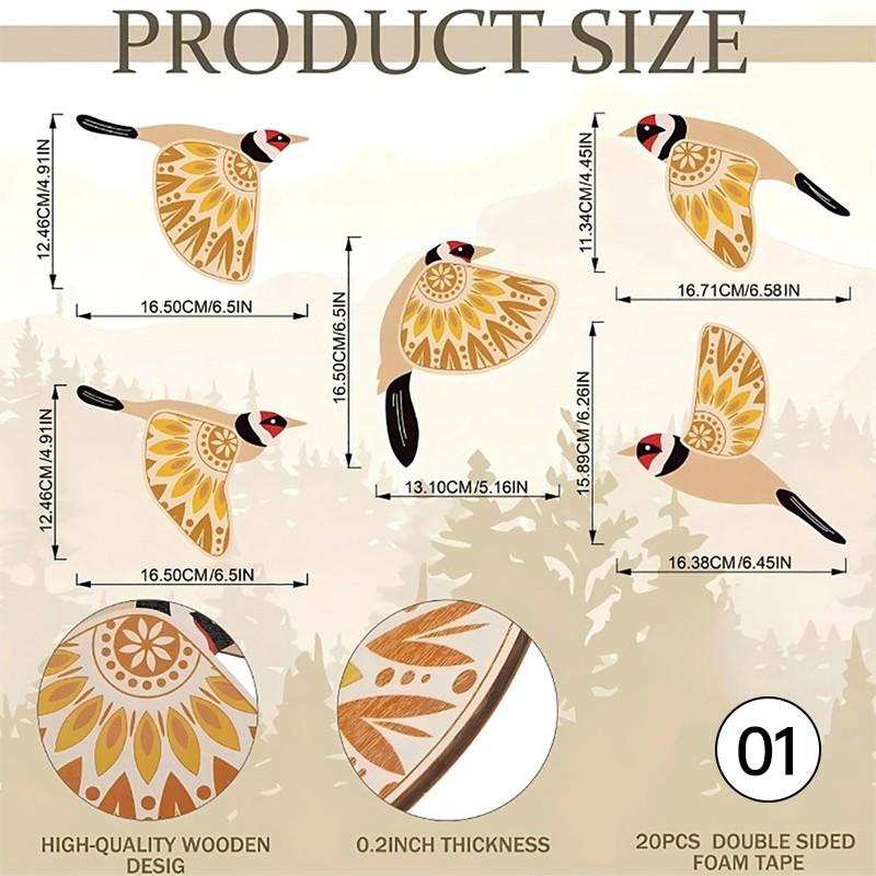5 szt. Drewniane ptaki Dekoracja ścienna Rzeźba ptaka z wycięciami Sztuka Vintage Dekoracja Salon Kuchnia Wiszące Figurki Ozdoba