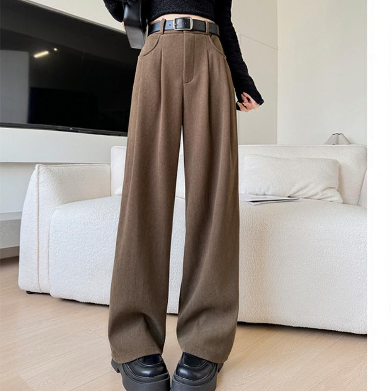 Corduroy Suit Pants for Women In Spring and Autumn New High-waisted Slimming Draped Straight-leg Pants Casual High-end Narrow Wide-leg Pants