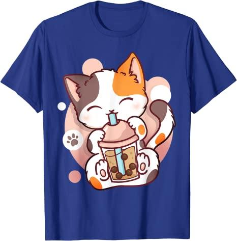 Cat Boba Tea BubbleTea Kawaii Anime Japanese Neko Girl Teen TShirt Y2k Cute Cartoon Unisexga Graphic Clothes Novelty Personality