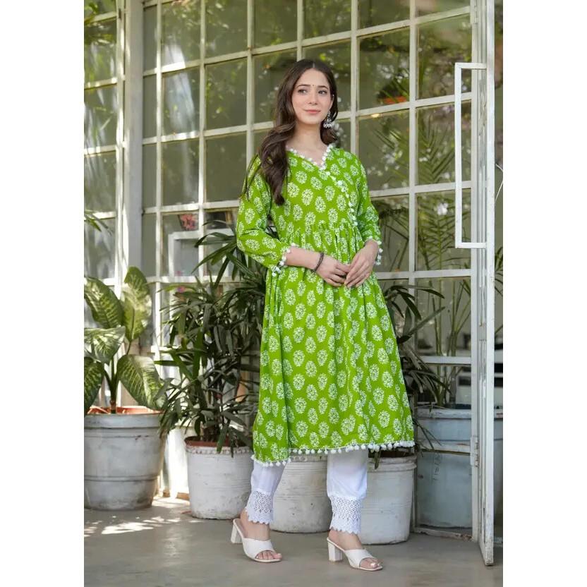 Women Designer Party Wear Cotton Rayon Kurti Pant Set Indian Top Tunic Dress 2362
