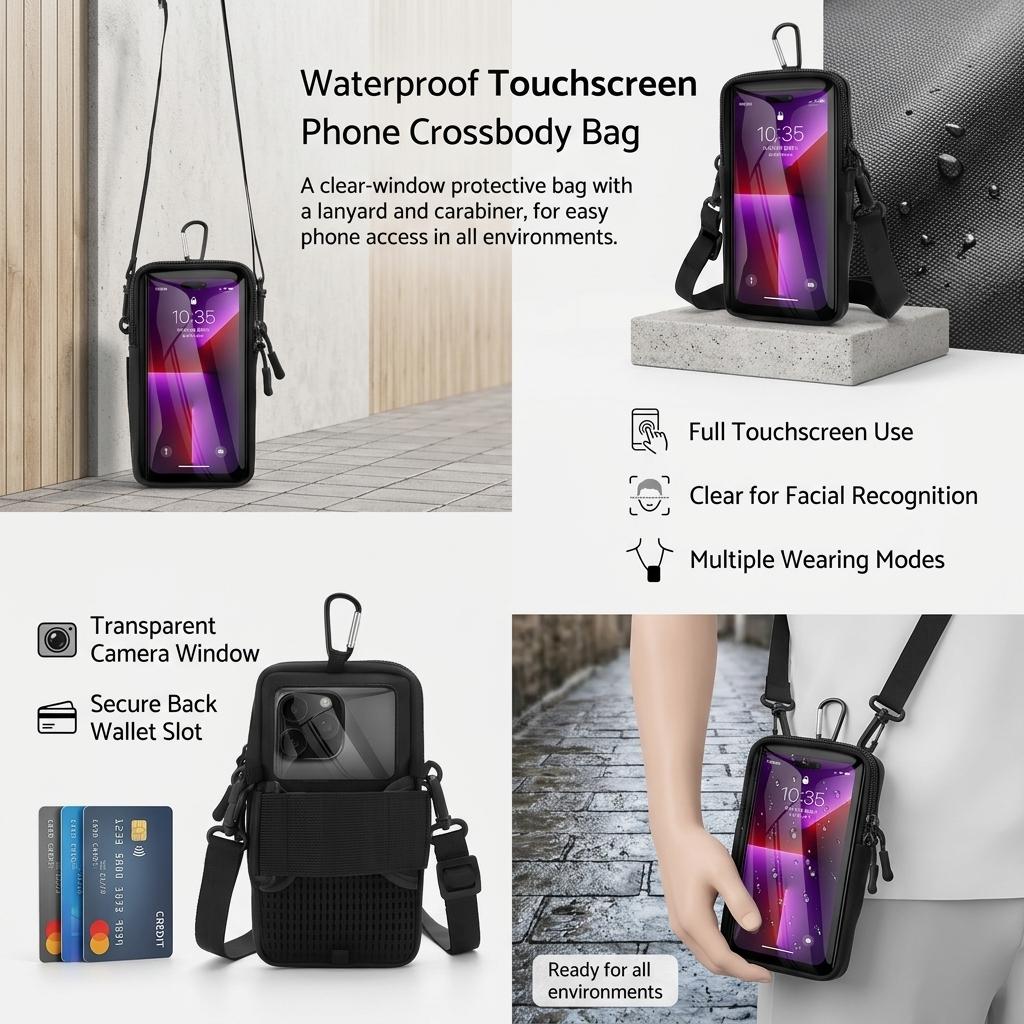 Sport Armband For Smartphone Running Fitness Waist Bag 3-In-1 Design Touch Screen Window Reflective Strips