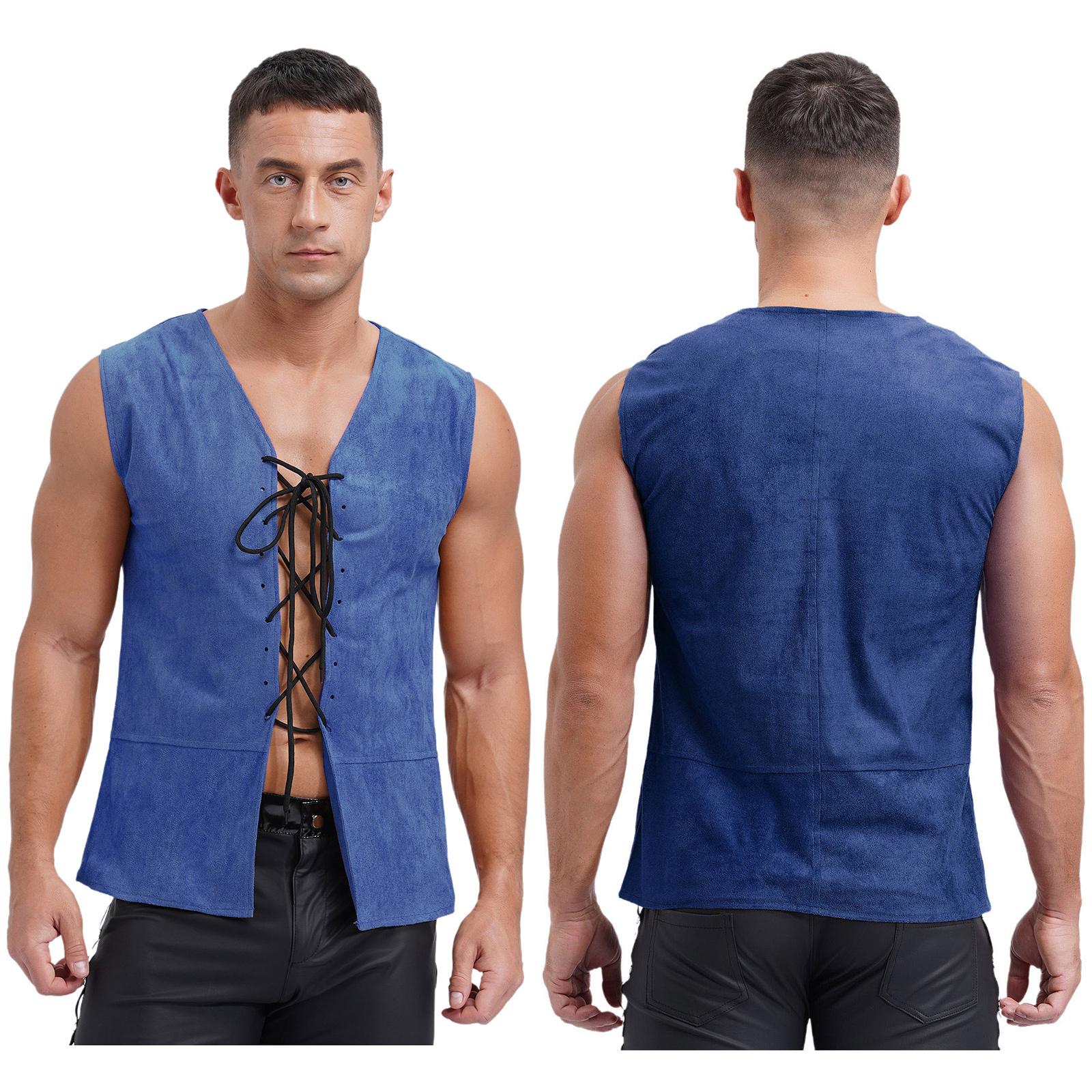 

Мужской средневековый пиратский ренессансный стимпанк жилет на шнуровке готическая рубашка охотничий жилет жилет Хэллоуин пиратский косплей костюм XL темно-синий