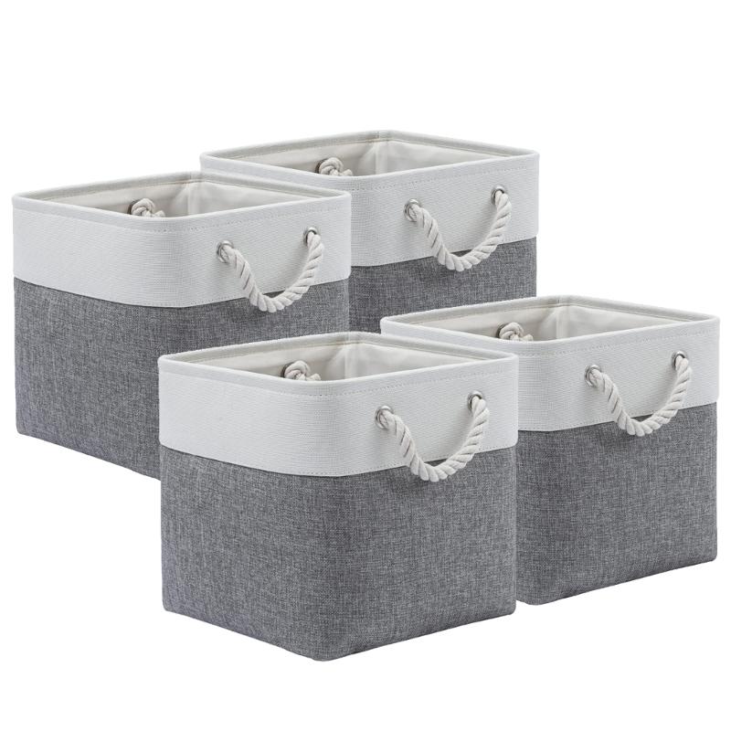 Set Of 4 Foldable Cube Baskets with Rope Handles Multipurpose Storage Box for Home Decoration Bedding Organizers