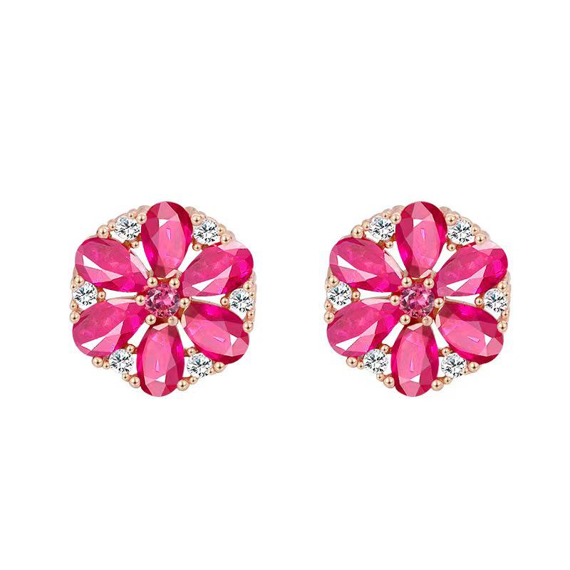 Korean Style Elegant 925 Sterling Silver Six-Petal Flower Stud Earrings with 5A Water Drop Cubic Zirconia. 925 Silver