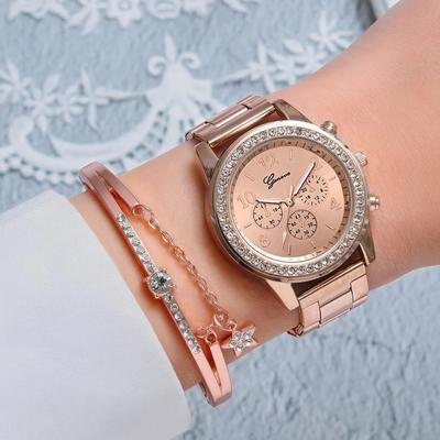 1 Set Ladies Quartz Wrist Watches Fashion Wristwatch Dress Watch Women Crystal Diamond Watches Gold Clock Women Montre Femme News