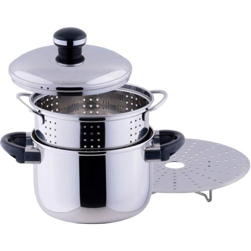Miyazaki Seisakusho (Miyazaki Seisakusho) 22cm Stew Pot with Perforated Inner Pot and Steam Plate, Made In Japan, 5-Year Warranty, Induction Compatibl