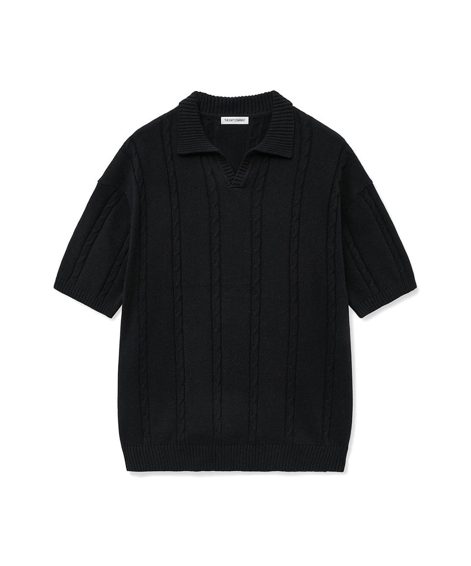 The Knit Company Cotton Cashmere Cable Collar Knit [Black] (Type A) Brown/Xl