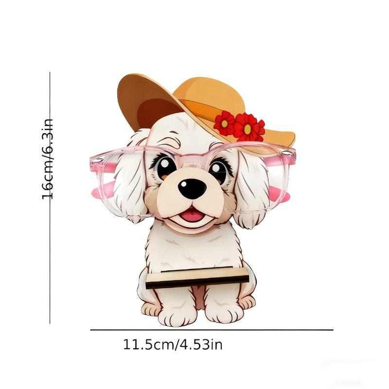 Fun Cartoon Wooden Dog Glasses Holder Storage Rack, Creative Desktop Craft Glasses Display Stand, Home And Office Decoration.