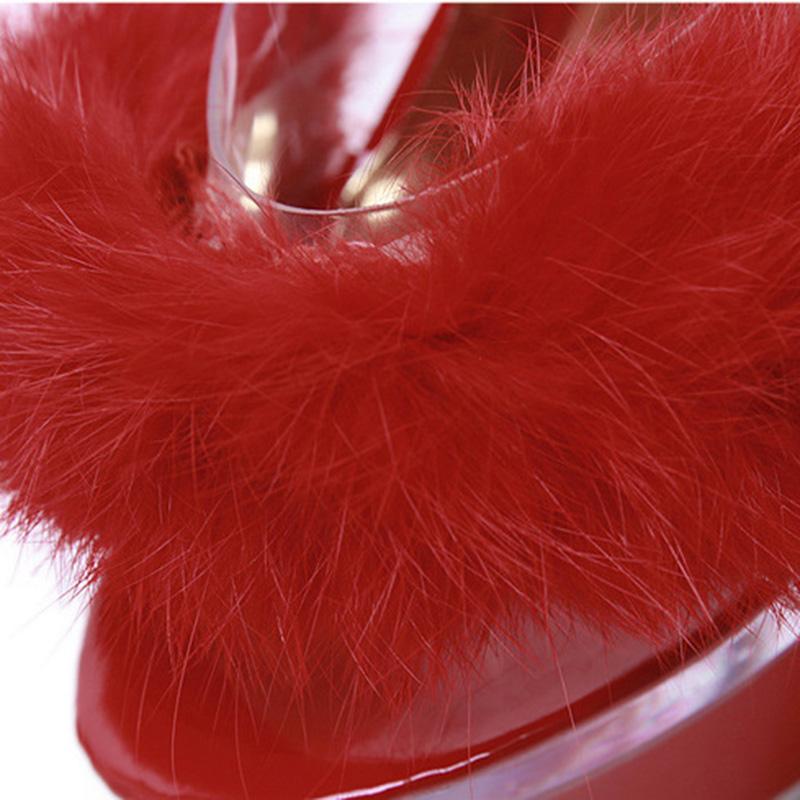 Women's Sandals 14cm High Heel Fluffy Sexy Thick Heel Rhinestone Metal Buckle Fairy 10365 Series 14cm Heel 4cm Platform LFD